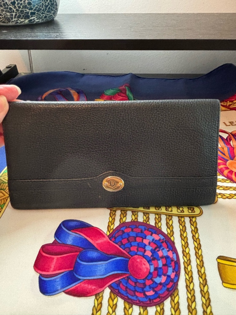 Authentic Vintage Christian Dior Black Grained Leather Long Wallet-EUC